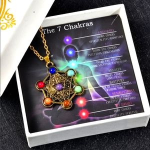 Multi Gemstone Seven Chakra Mandala Pendant Necklace 24 Inches in ION Plated YG